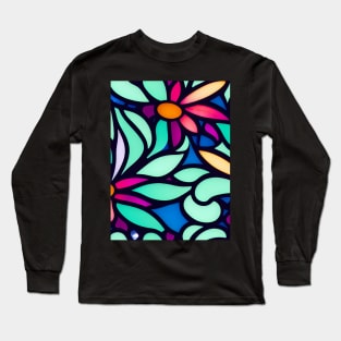 Vibrant Multicolor Flower Abstract Art - Stained Glass Long Sleeve T-Shirt